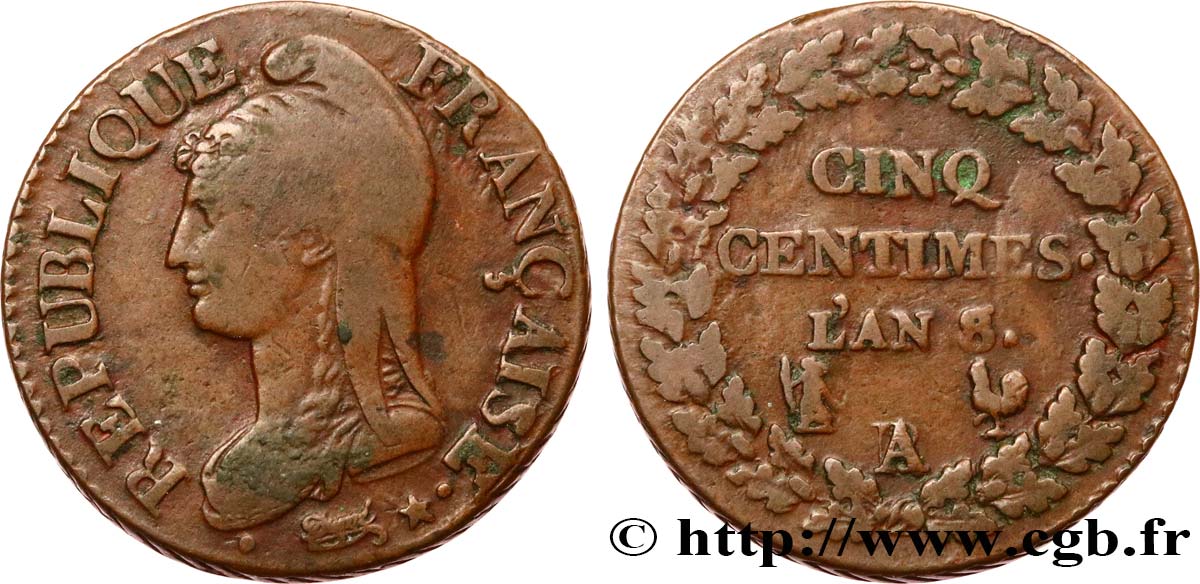 Cinq centimes Dupré, grand module 1800 Paris/Orléans F.115/99 MB25 