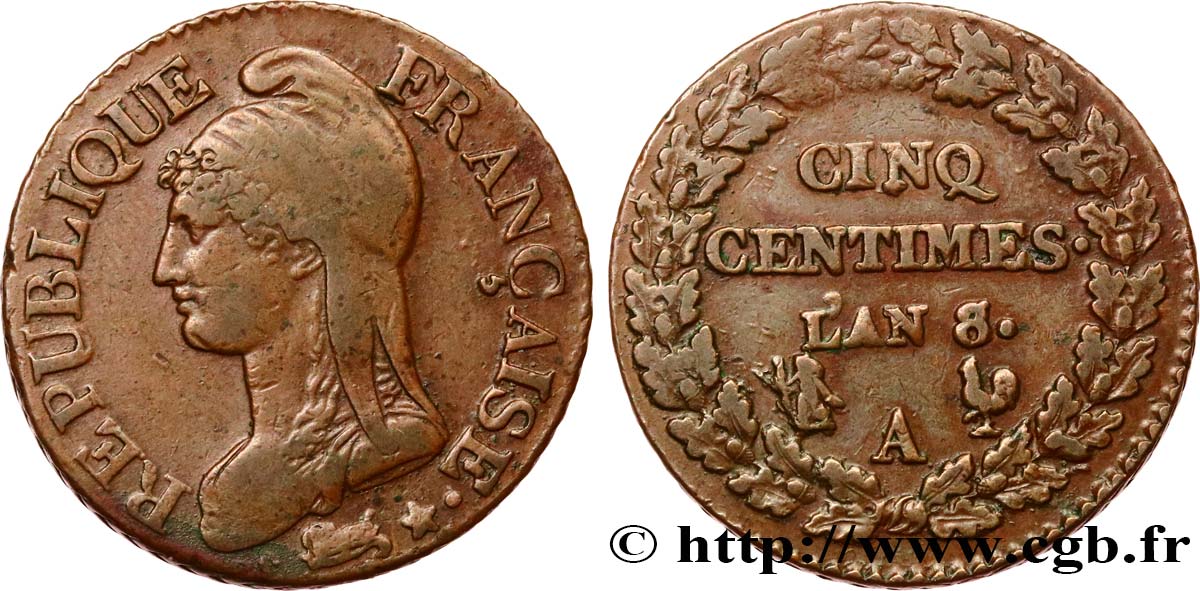Cinq centimes Dupré, grand module 1800 Paris F.115/88 XF40 