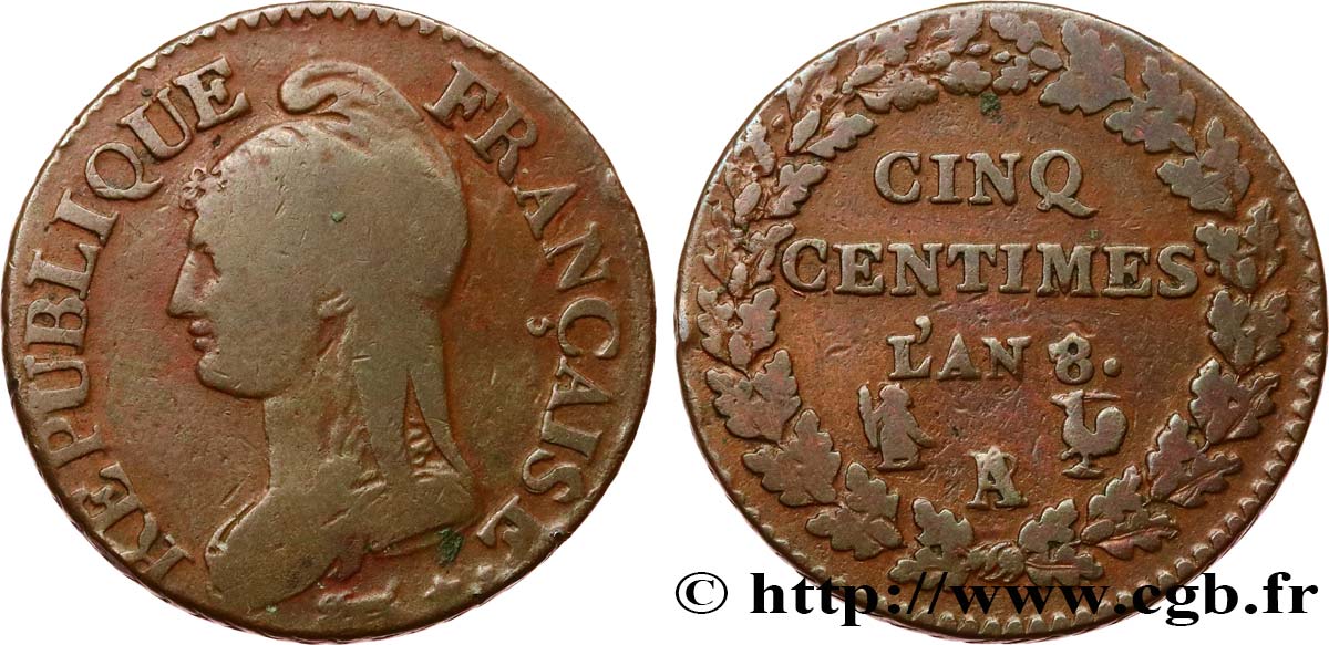 Cinq centimes Dupré, grand module 1800 Paris/Rouen F.115/138 TB25 