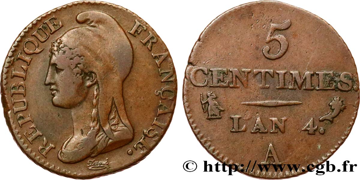 5 centimes Dupré, petit module 1796 Paris F.113/1 XF40 