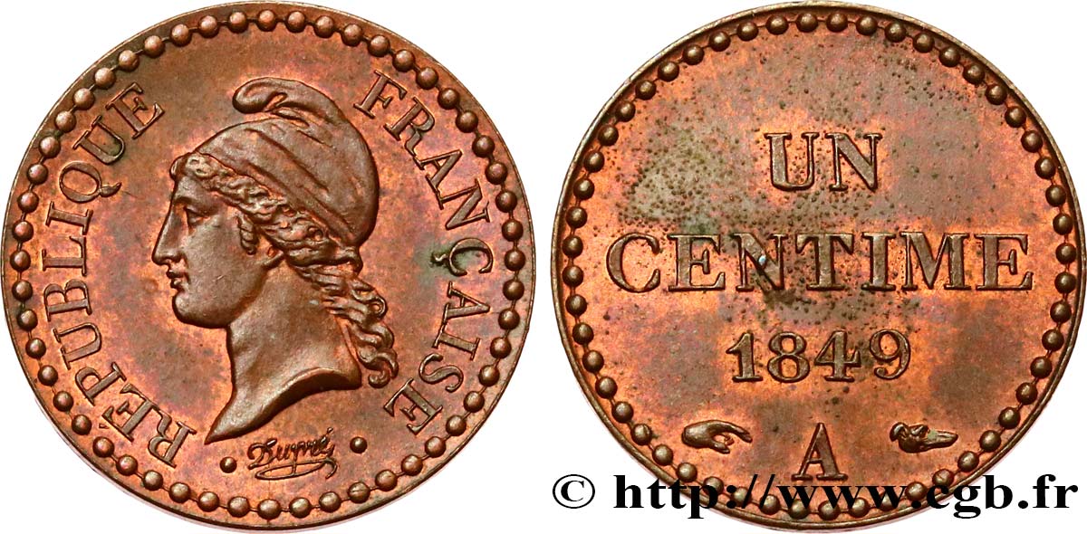 Un centime Dupré, IIe République 1849 Paris F.101/2 VZ61 