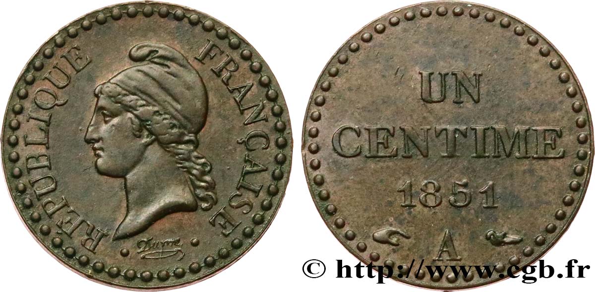 Un centime Dupré, IIe République 1851 Paris F.101/7 SS53 