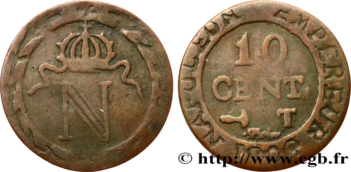 Faux de 10 cent. à l N couronnée 1808 Nantes F.130/8 var. BC 