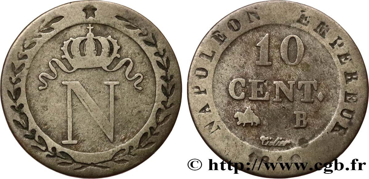 10 cent. à l N couronnée 1810 Rouen F.130/20 VF30 