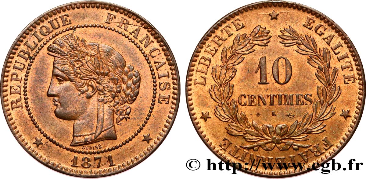 10 centimes Cérès 1871 Bordeaux F.135/7 SUP62 