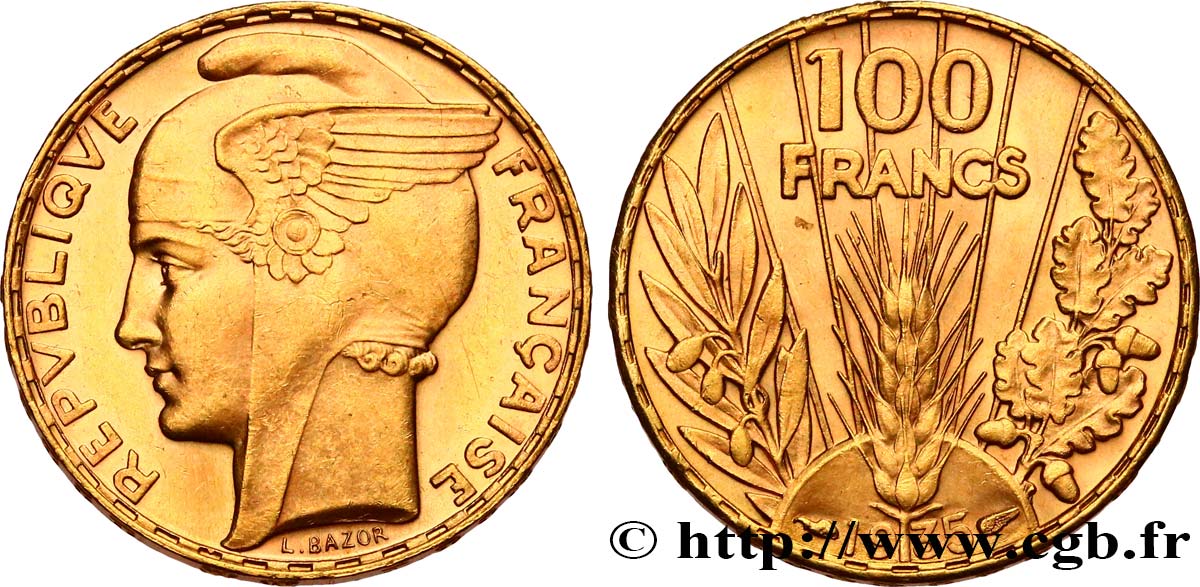 100 francs or, Bazor 1935 Paris F.554/6 SPL+/MS 