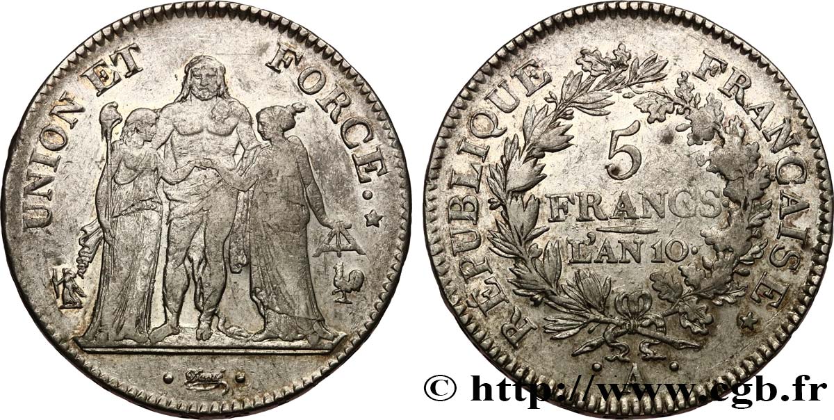 5 francs Union et Force, Union serré, seulement glands intérieurs 1802 Paris F.288/169 BB40 