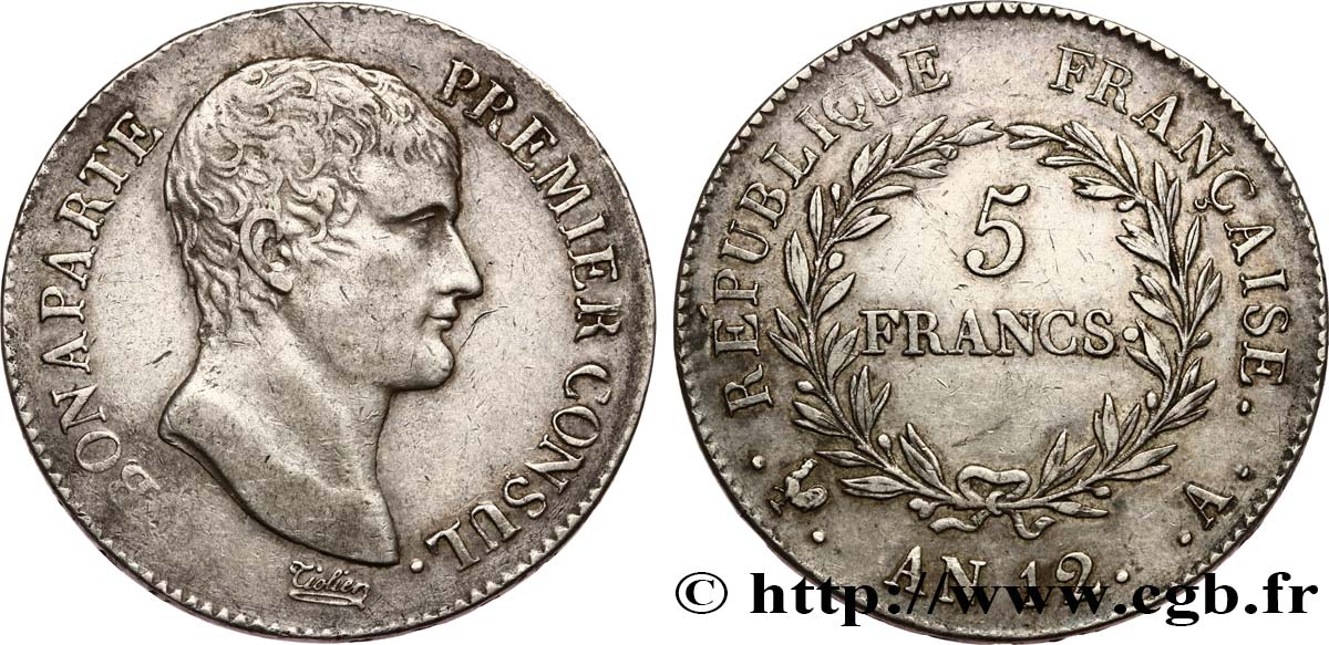 5 francs Bonaparte Premier Consul 1804 Paris F.301/9 MBC50 