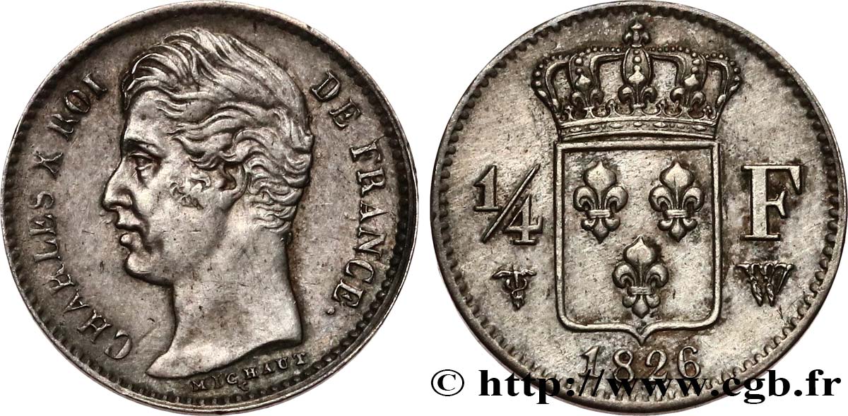 1/4 franc Charles X 1826 Lille F.164/9 AU 