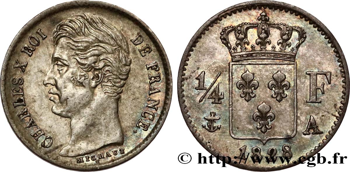 1/4 franc Charles X 1828 Paris F.164/18 AU55 