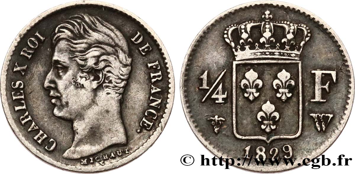 1/4 franc Charles X 1829 Lille F.164/38 XF 