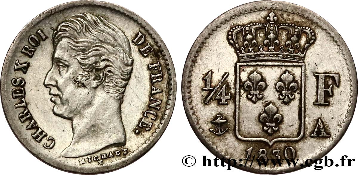 1/4 franc Charles X 1830 Paris F.164/39 TTB+ 