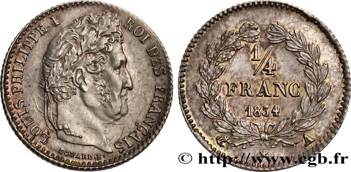 1/4 franc Louis-Philippe 1834 Paris F.166/37 SUP62 