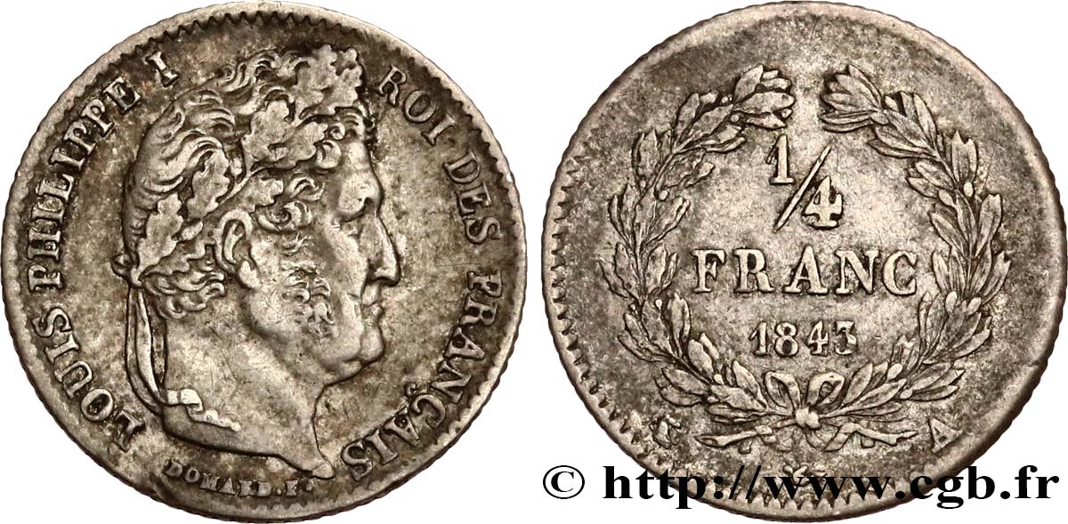 1/4 franc Louis-Philippe 1843 Paris F.166/93 XF45 