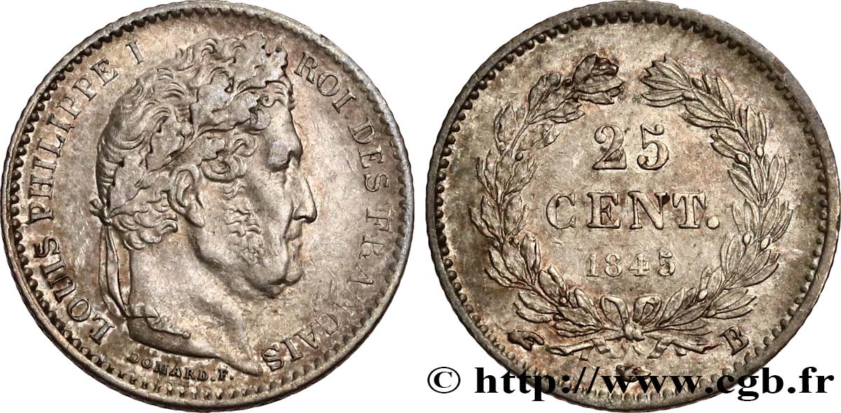 25 centimes Louis-Philippe 1845 Rouen F.167/1 TTB53 
