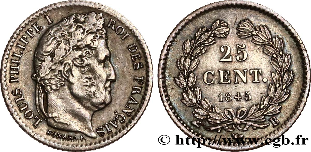 25 centimes Louis-Philippe 1845 Rouen F.167/1 TTB+ 