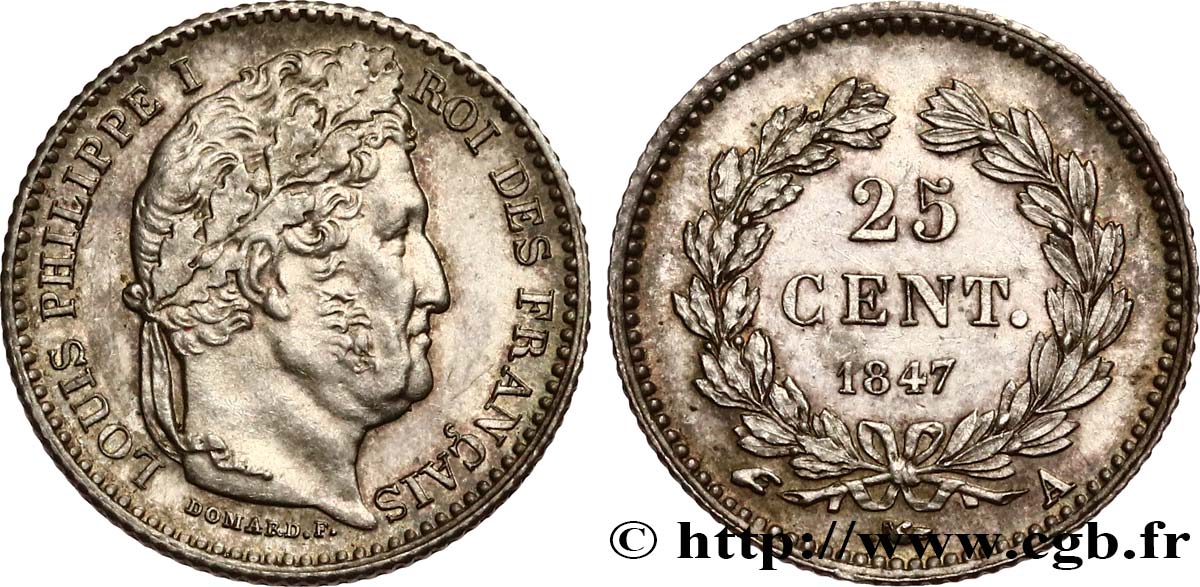 25 centimes Louis-Philippe 1847 Paris F.167/9 MS62 