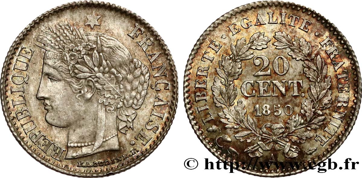 20 centimes Cérès, IIe République 1850 Paris F.146/3 SUP62 