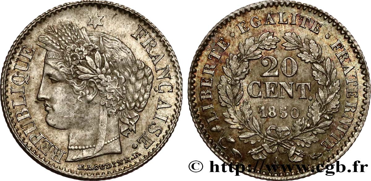 20 centimes Cérès, IIe République 1850 Paris F.146/3 SUP62 