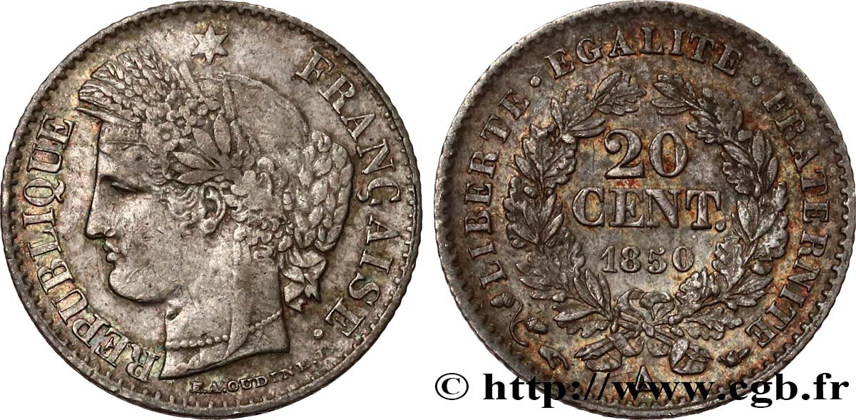 20 centimes Cérès, IIe République 1850 Paris F.146/2 XF 