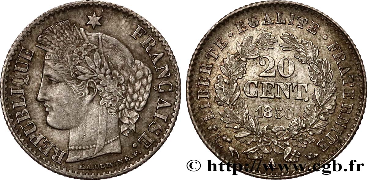 20 centimes Cérès, IIe République 1850 Paris F.146/2 SUP55 