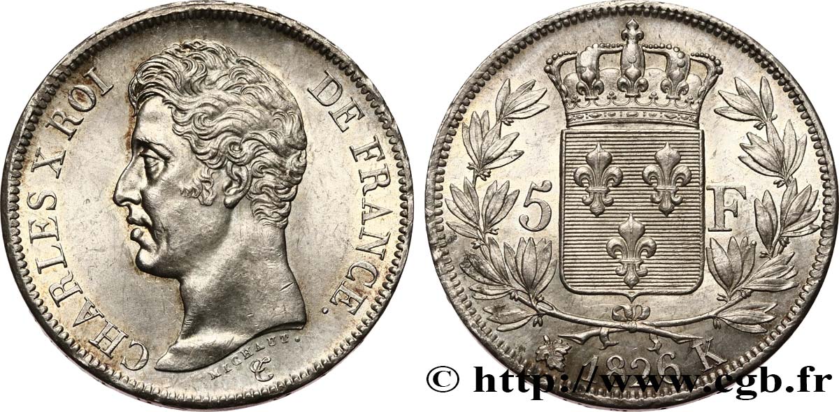 5 francs Charles X, 1er type 1826 Bordeaux F.310/21 VZ62 