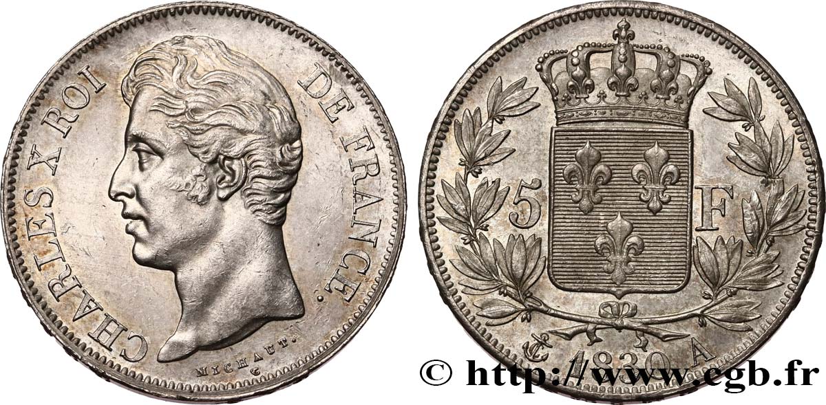 5 francs Charles X 2e type, tranche en relief 1830 Paris F.312/1 SUP+ 