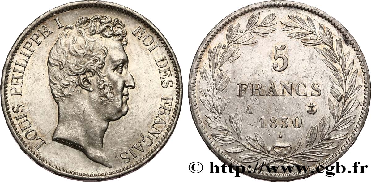 5 francs type Tiolier avec le I, tranche en relief 1830 Paris F.316/1 AU 