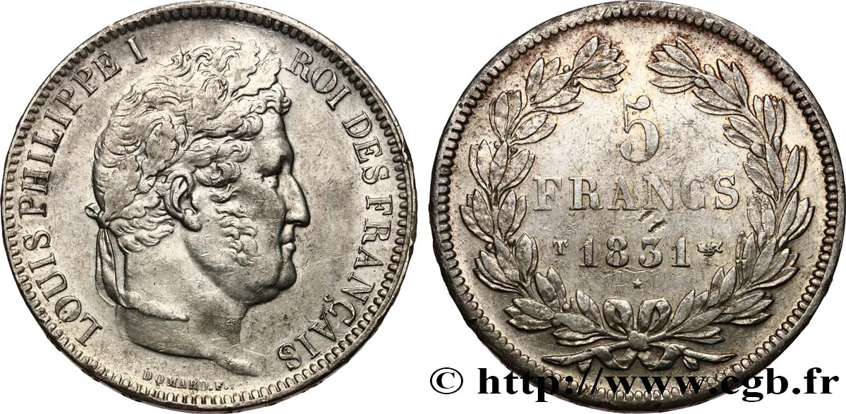 5 francs, Ier type Domard, tranche en relief 1831 Nantes F.320/12 XF 