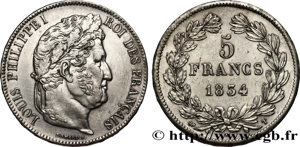 5 francs IIe type Domard 1834 Nantes F.324/40 AU 