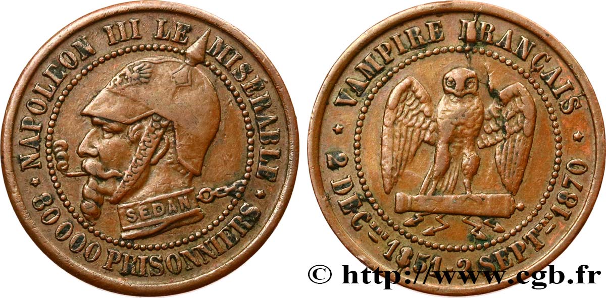 Médaille satirique Cu 27, type A “Éclairs et cigarette” 1870  Schw.A1a  BC 