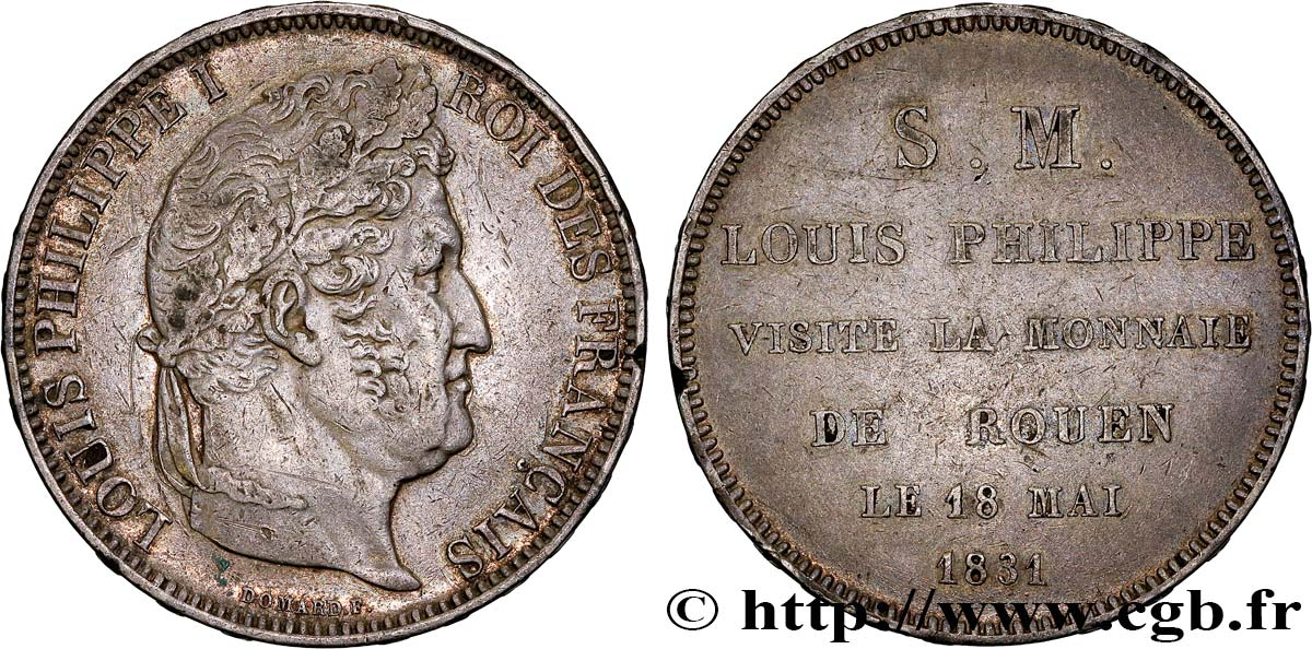 Monnaie de visite, module de 5 francs, pour Louis-Philippe à la Monnaie de Rouen 1831 Rouen VG.2824  XF 