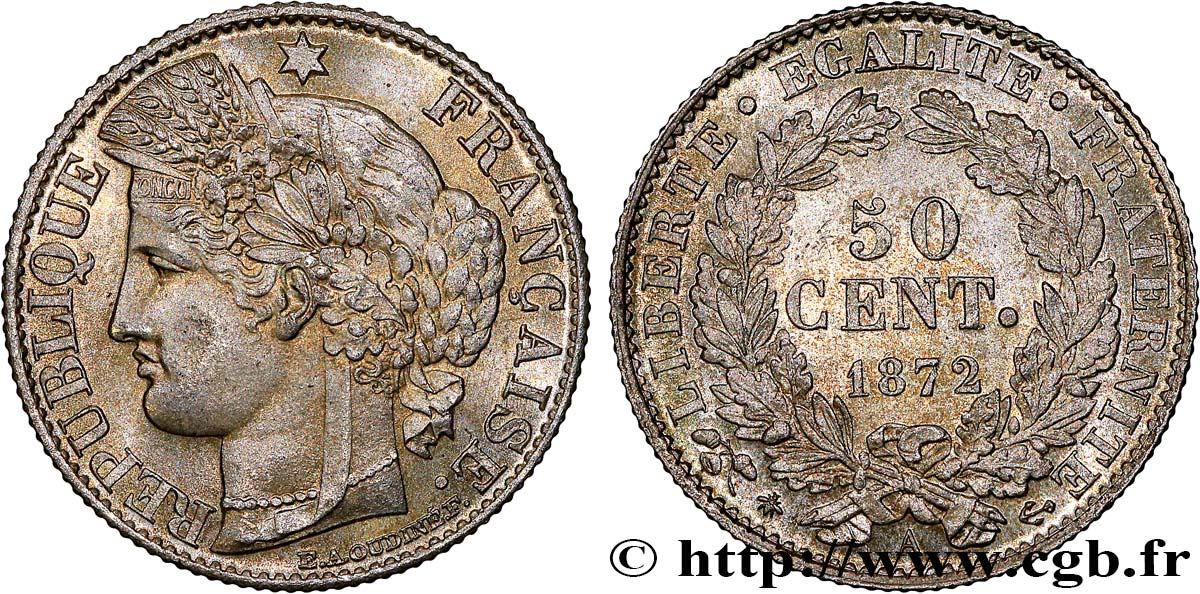 50 centimes Cérès, IIIe République 1872 Paris F.189/3 MS64 