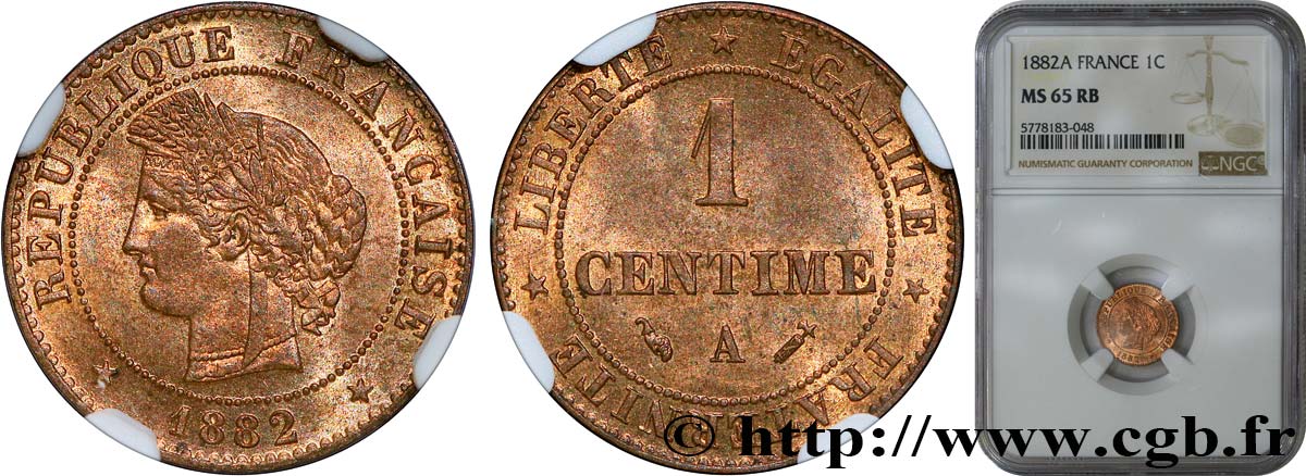 1 centime Cérès 1882 Paris F.104/10 FDC65 NGC