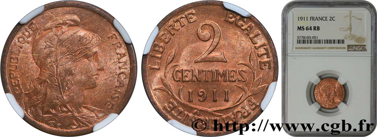 2 centimes Daniel-Dupuis 1911 Paris F.110/14 SC64 NGC
