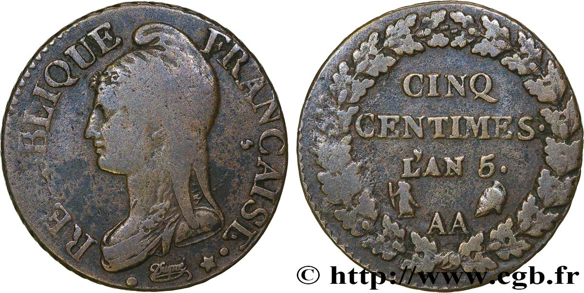 Cinq centimes Dupré, grand module 1797 Metz F.115/13 BC30 