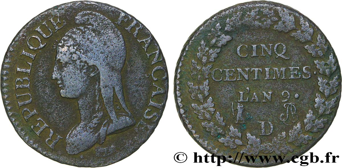 Cinq centimes Dupré, grand module 1801 Lyon F.115/157 S 