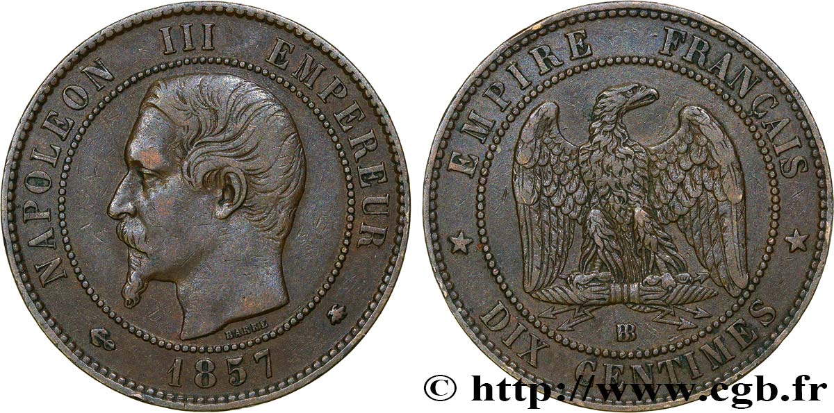 Dix centimes Napoléon III, tête nue 1857 Strasbourg F.133/43 SS45 