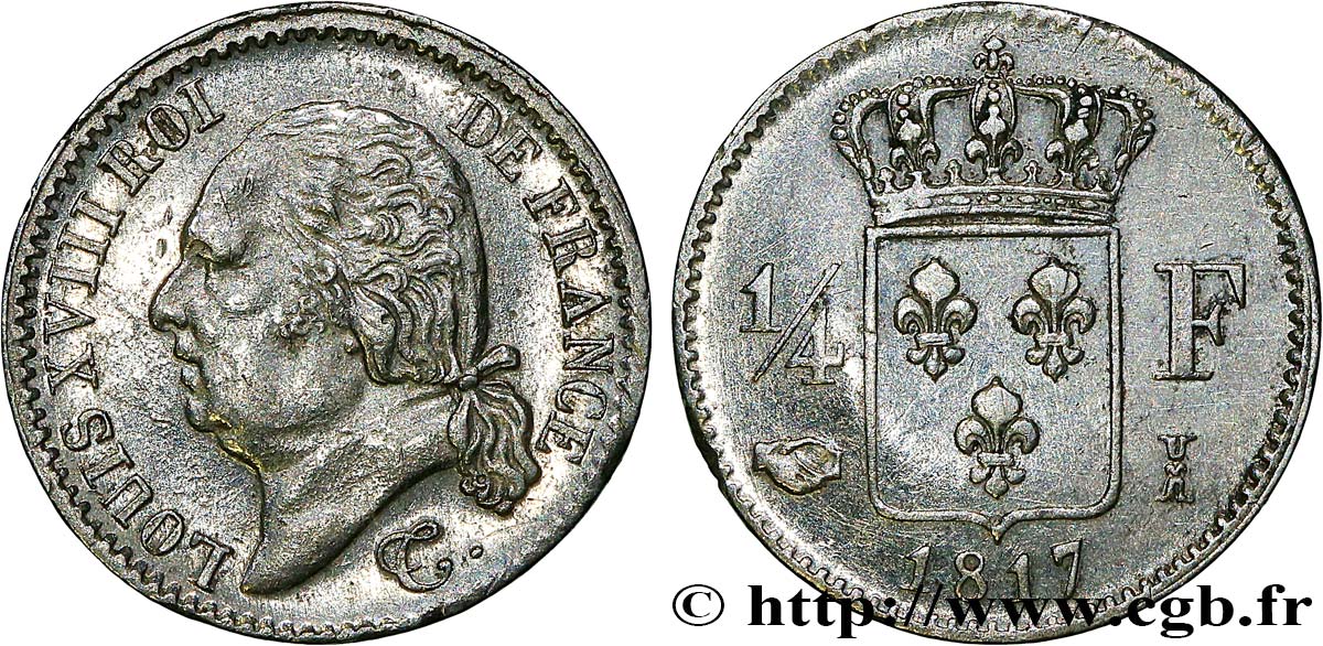 1/4 franc Louis XVIII 1817 Limoges F.163/5 MBC+ 