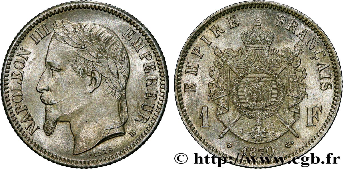 1 franc Napoléon III, tête laurée 1870 Strasbourg F.215/16 EBC62 