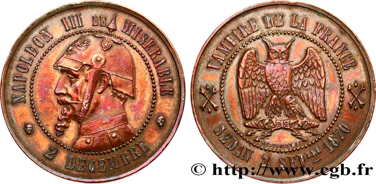Médaille satirique Cu 32, type F “Au hibou” 1870  Schw.F1b  TTB 