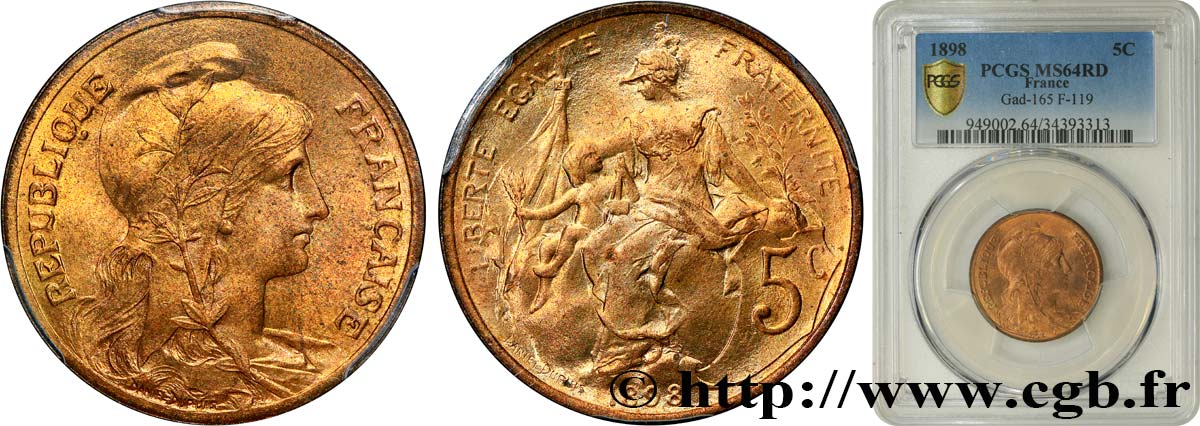 5 centimes Daniel-Dupuis 1898  F.119/5 SPL64 PCGS