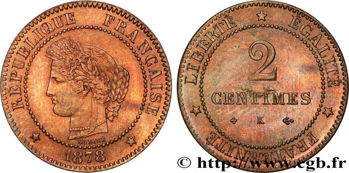 2 centimes Cérès 1878 Bordeaux F.109/4 SPL+ 