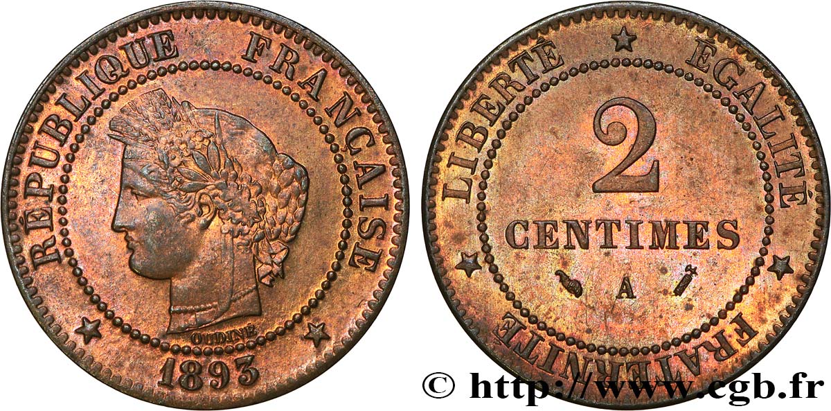 2 centimes Cérès 1893 Paris F.109/19 VZ58 