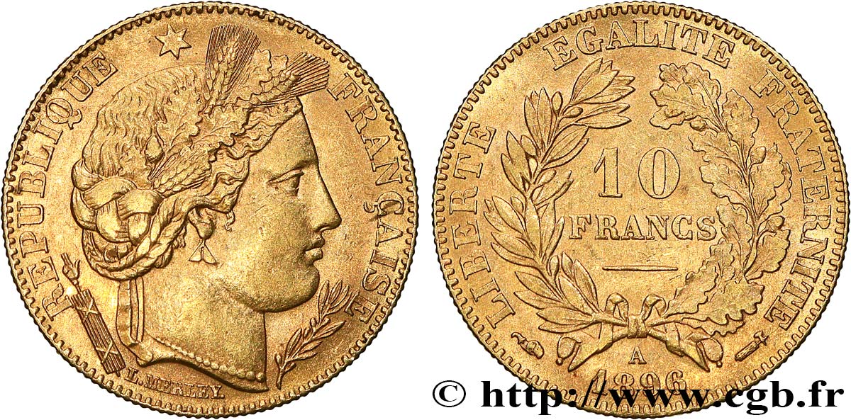 10 francs or Cérès, Troisième République 1896 Paris F.508/4 TTB50 