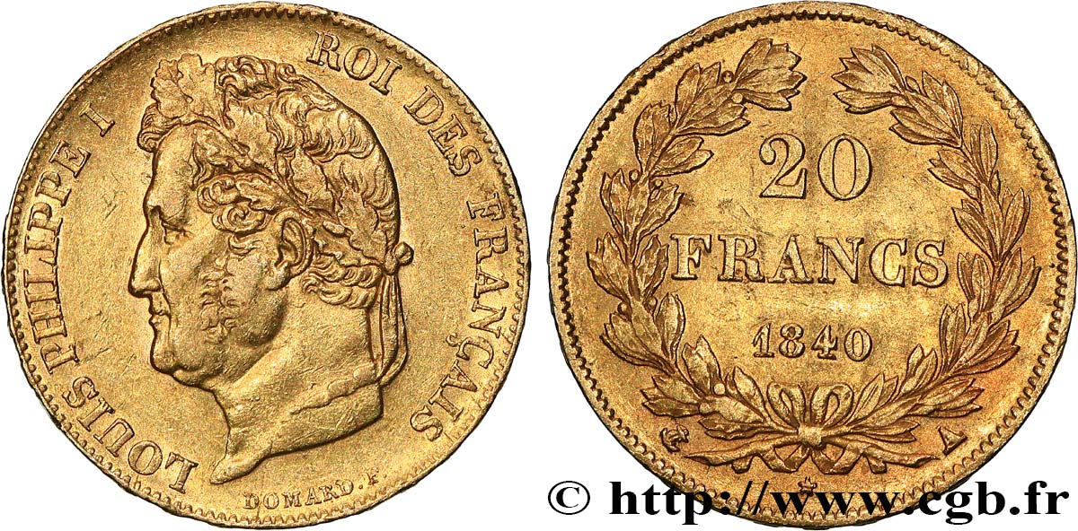 20 francs or Louis-Philippe, Domard 1840 Paris F.527/22 MBC40 