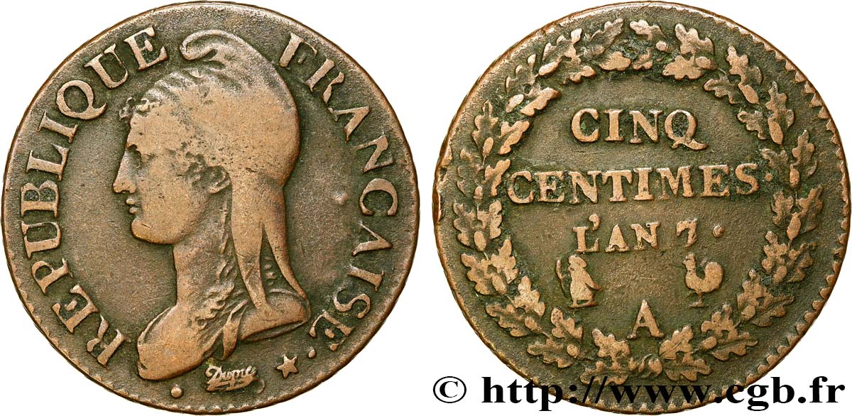 Cinq centimes Dupré, grand module 1799 Paris F.115/51 TB30 
