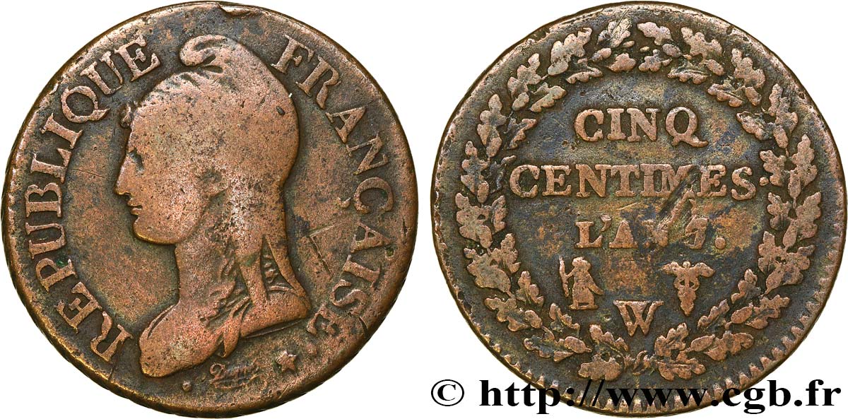 Cinq centimes Dupré, grand module 1799 Lille F.115/76 TB 