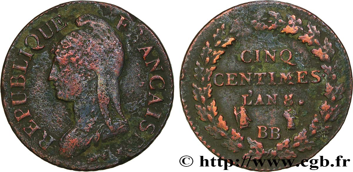 Cinq centimes Dupré, grand module 1800 Strasbourg F.115/118 B+ 