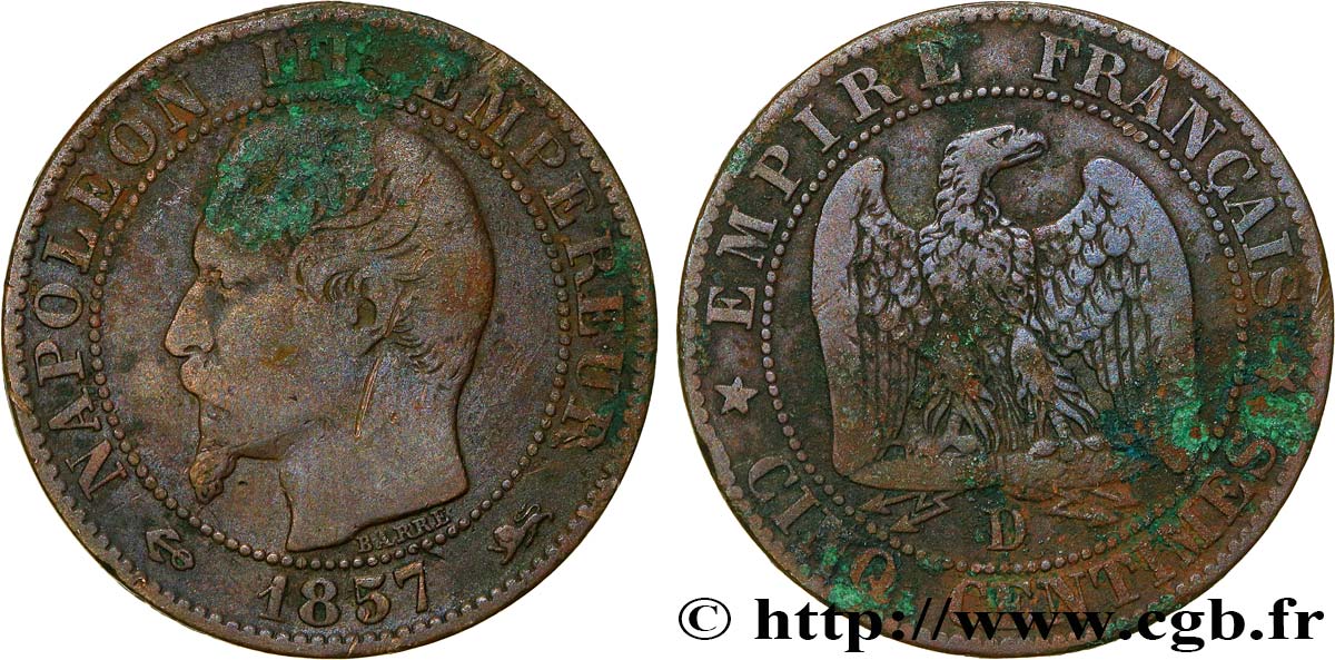 Cinq centimes Napoléon III, tête nue 1857 Lyon F.116/40 BC 